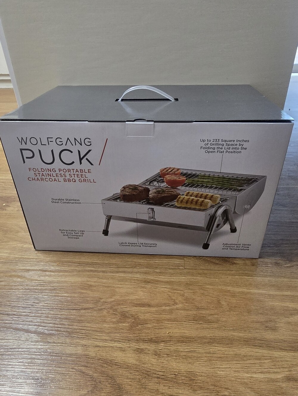 Wolfgang Puck Portable Folding Stainless Steel Charcoal Grill - Silver